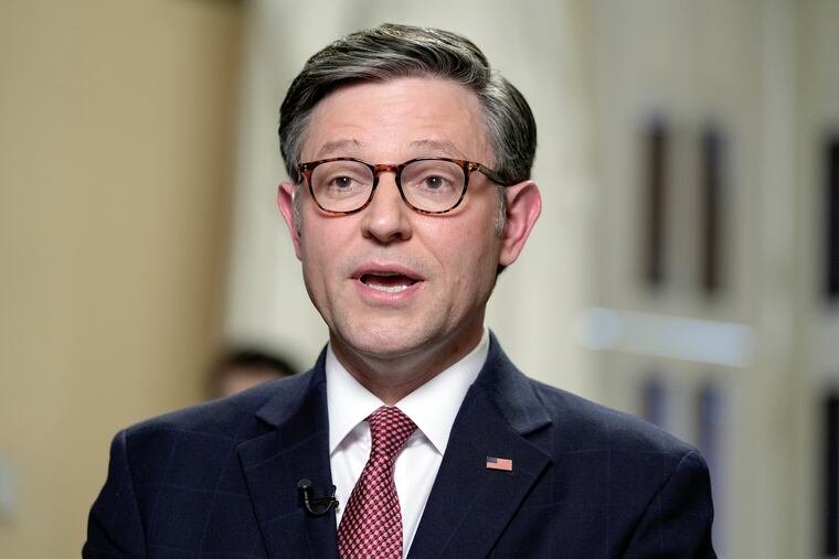 Speaker of the House Mike Johnson, R-La., speaks on Capitol Hill on Wednesday, April 17, 2024.