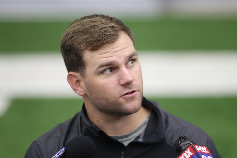 Quarterback coach Press Taylor speaks at the Eagles' NovaCare Center Philadelphia, Pa., Monday June 11, 2018.