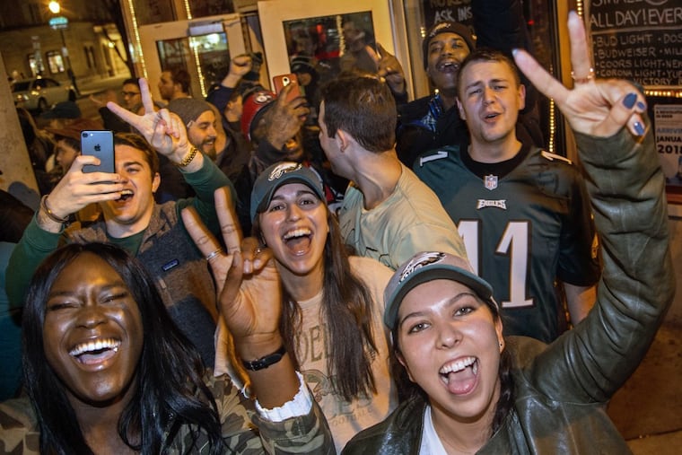 Eagles fans leave the bars on 15th Street in Center City at end of the NFC Championship game January 21, 2018.