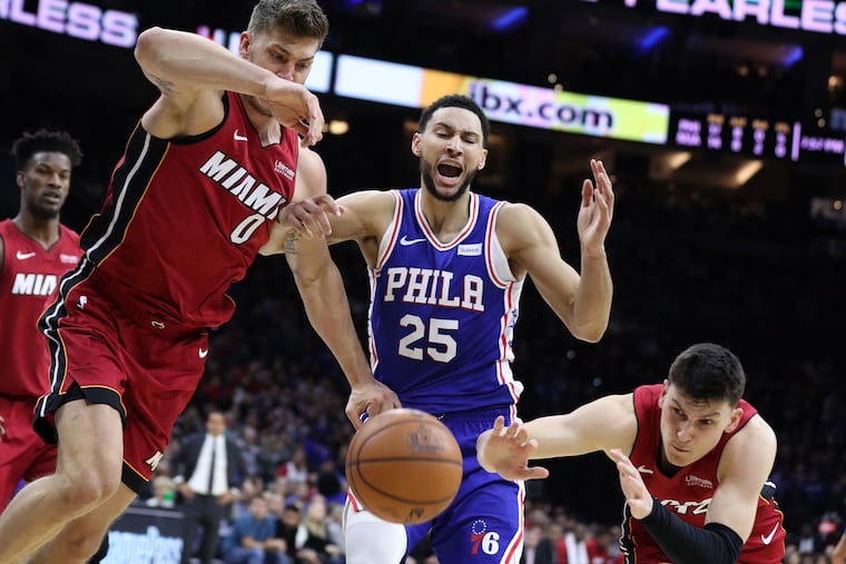 Ben Simmons (25) and the Sixers had a tough time against the Miami Heat's zone defense.