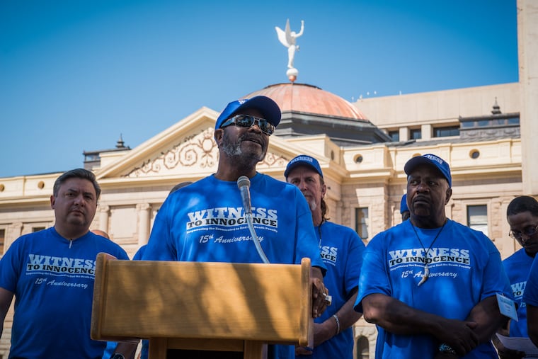 Kwame Ajamu speaks at a 15th anniversary event for Witness to Innocence, a Philadelphia-based group led by exonerated death row survivors to speak out against capital punishment.