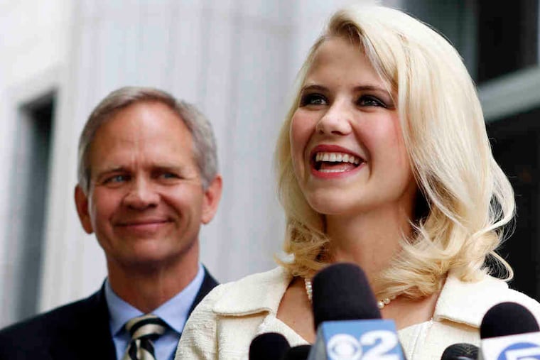 Elizabeth Smart, now 23, and her father, Ed, above, face reporters in Salt Lake City. At left, Brian David Mitchell.