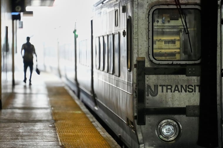 An NJ Transit train leaves the Secaucus Junction station in Secaucus, N.J., Wednesday, May 14, 2025.