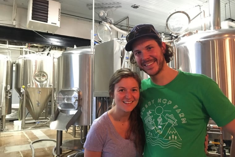 Eli Facchinei, at his Tonewood Brewing company in Oaklyn, N.J., and his girlfriend, Katie Labine, who is an investor.