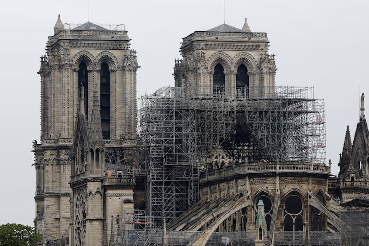 View of the Notre Dame cathedral on Tuesday after Monday's fire in Paris.