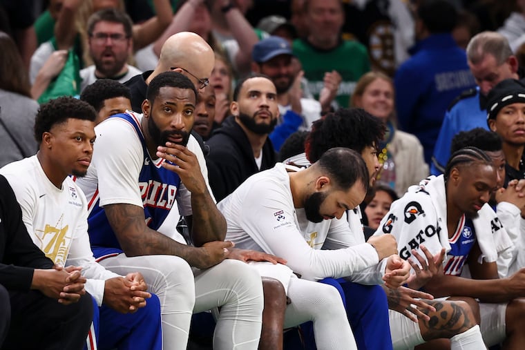 The Sixers bench is somber as time ticks away on their 123-91 loss in Boston.