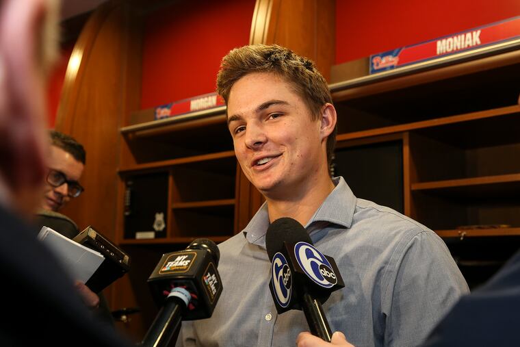 New Phillies Prospects. Outfielder Mickey Moniak talks with reporters at Citizens Bank Park, Friday, January 18, 2019. STEVEN M. FALK / Staff Photographer