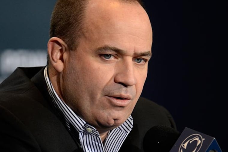 Penn State Football coach Bill O'Brien confirmed his plans to remain at the university for the 2013-14 season at a news conference in State College, Pa. on Monday, January 7, 2013. (AP Photo/Ralph Wilson)