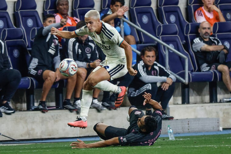 Cavan Sullivan (left) was ejected after a fracas in the final minutes of Wednesday's Union-Inter Miami game.