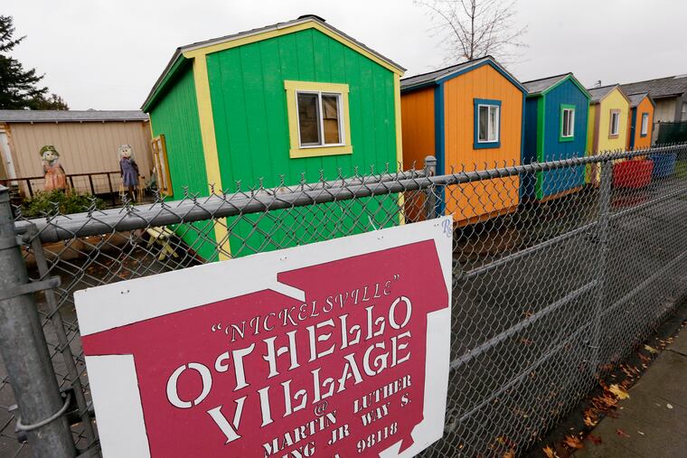 Some of the tiny homes to house people who are homeless at Othello Village in Seattle. A proposal in Philadelphia would involve a village of tiny homes almost twice the size, in Frankford.