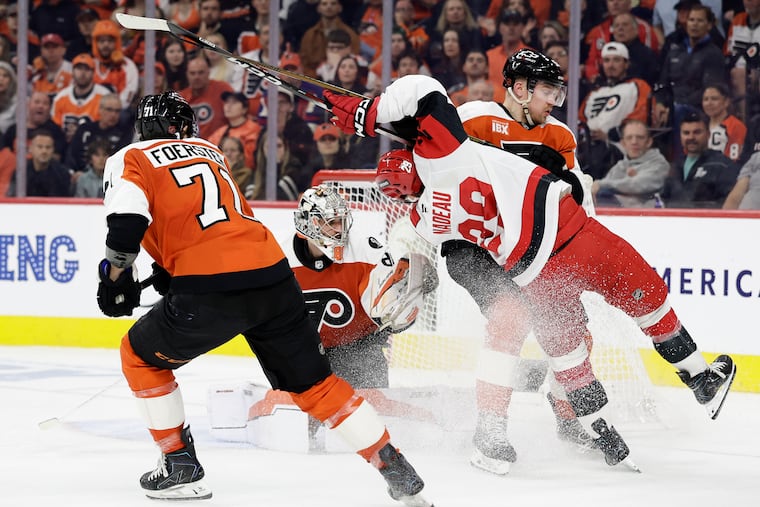 Tyson Foerster (left) and goalie Dan Vladar (center) were both locked down to long-term deals by the Flyers on Wednesday and represent the size the team is looking for next season and beyond.
