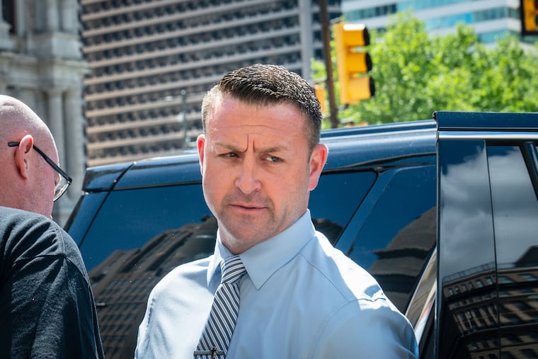 Former Philadelphia SWAT officer Richard Nicoletti leaves the Criminal Justice Center after a mistrial on May 8, 2023.