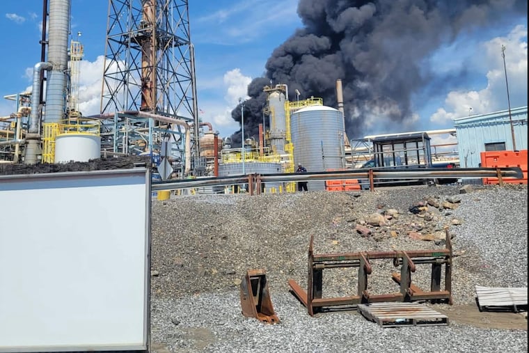 A fire at Delta Air Lines' Monroe Energy refinery in Trainer, Delaware County, on June 26.