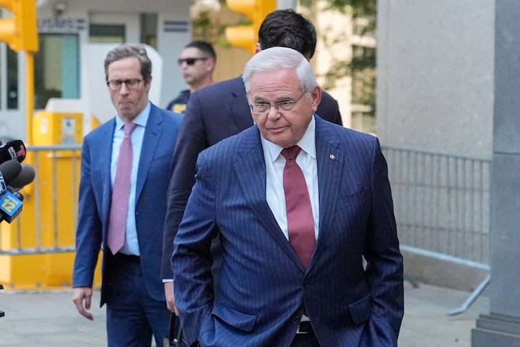 Sen. Bob Menendez, (D.,N.J.) leaves federal court in New York on July 16.