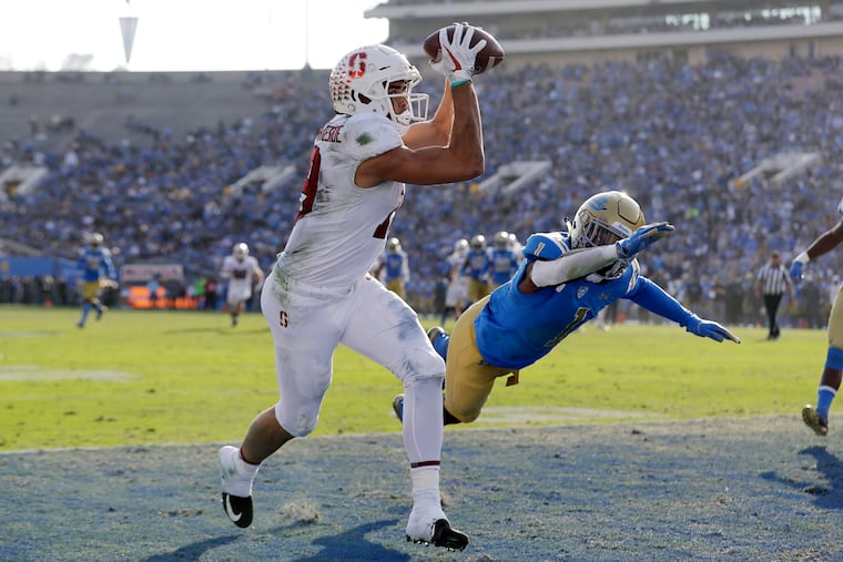 Eagles wide receiver JJ Arcega-Whiteside catching a touchdown pass at Stanford.