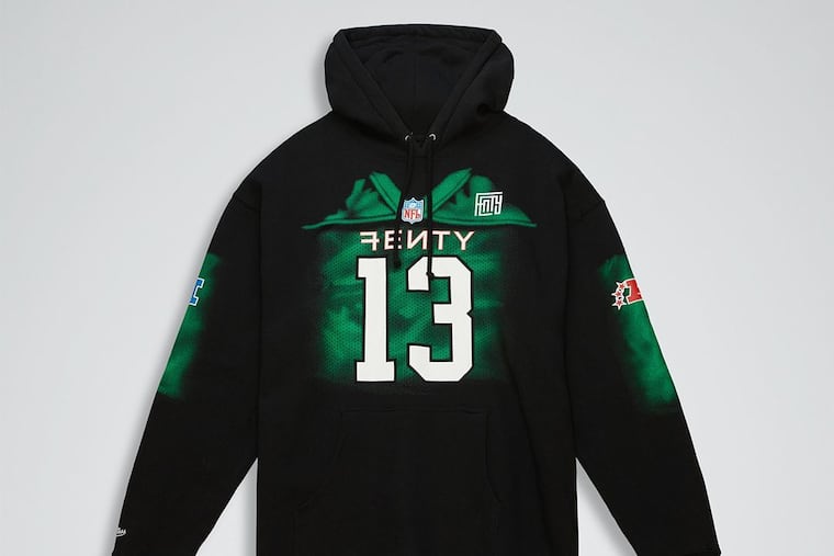 A sweatshirt, part of the limited edition Fenty For Mitchell & Ness collection.