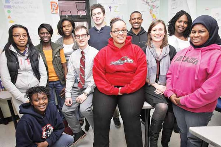 To travel (from left): Roshonda Matthews, Charmira Nelson, Caylon Fowlkes, Nadiya Gipson, teacher Jesse Todd, Liam McShea, Ashley Gonzalez, Howard Bolden, teacher Kathleen Melville, Zamiyha Fischer, and Alia Richardson. ALEJANDRO A. ALVAREZ / Staff Photographer