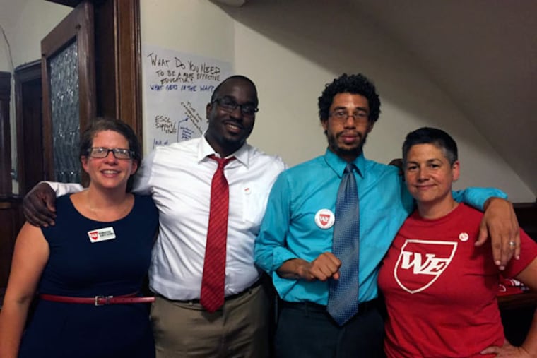 Members of the Caucus of Working Educators (from left): Amy Roat, Yaasiyn Muhammad, Ismael
Jimenez and Kelley Collings. (REGINA MEDINA/DAILY NEWS STAFF)
