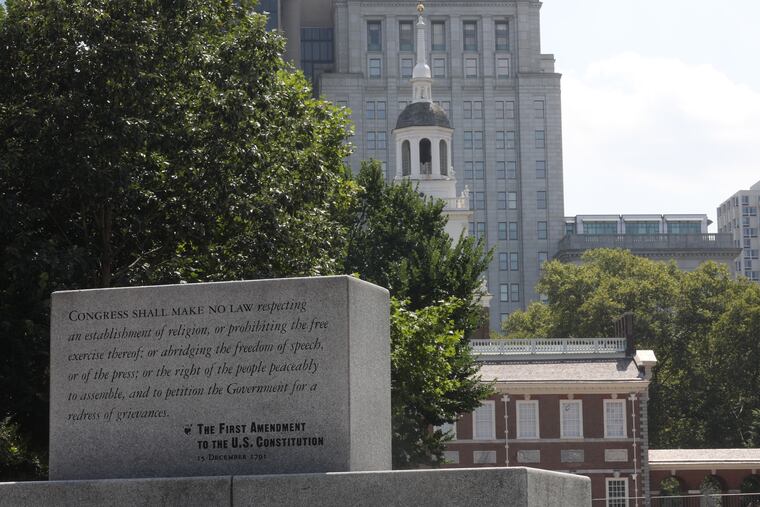 Detail of the first amendment quote on the memorial at Independence Park.
