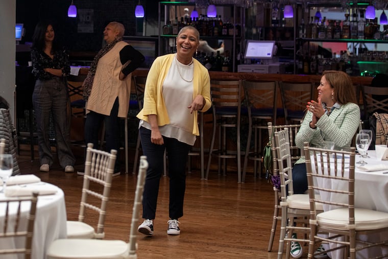 Maria Quiñones-Sánchez, city councilmember for the 7th District, speaks to supporters and colleagues during her Chucks & Pearls Women’s Brunch at the Tierra Colombiana restaurant in North Philadelphia on Saturday.