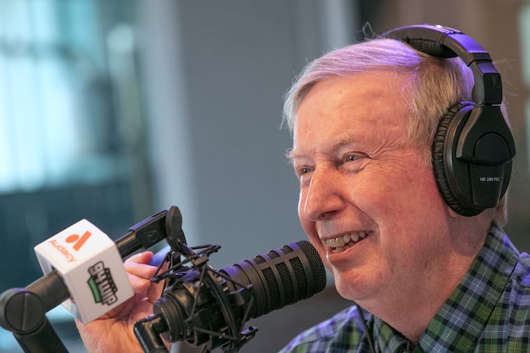 Ray Didinger records a show with Glen Macnow inside the WIP studio. Didinger announced he is retiring from NBC Sports Philadelphia and 94.1 WIP.