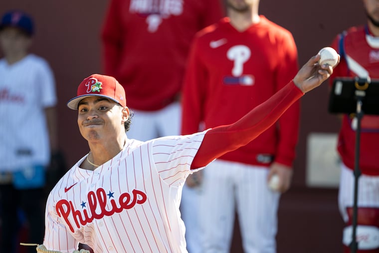 Phillies pitcher Jesus Luzardo says he's working on refining his changeup ahead of this season, as he throws during spring training workouts at BayCare Ballpark in Clearwater last week.
