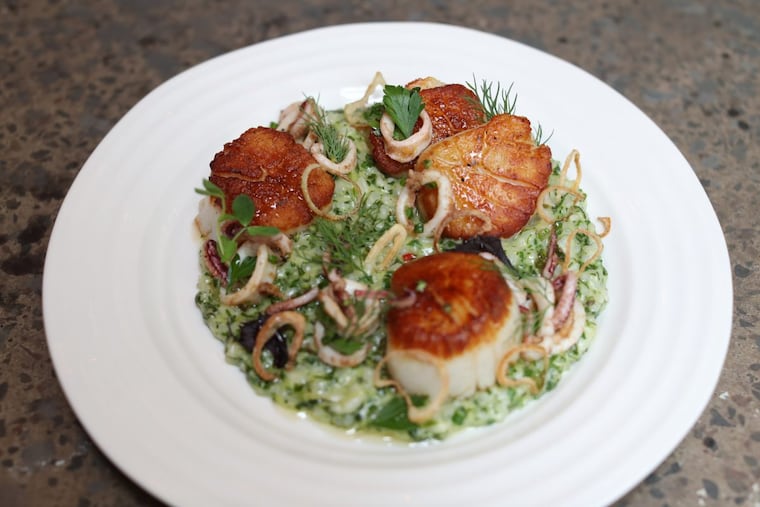 The scallop and calamari with risotto at Talula's Garden.
