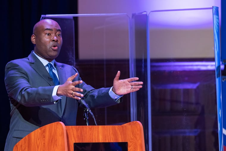 Democratic challenger Jaime Harrison speaks during the South Carolina U.S. Senate debate with Sen. Lindsey Graham, R-S.C., on Oct. 3.