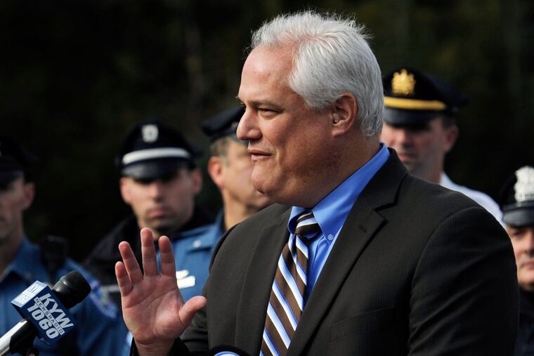 Matt Weintraub, chief of prosecution for the Bucks County District Attorney's Office, conducts a news conference Tuesday, Nov. 24, 2015, in Southhamption.