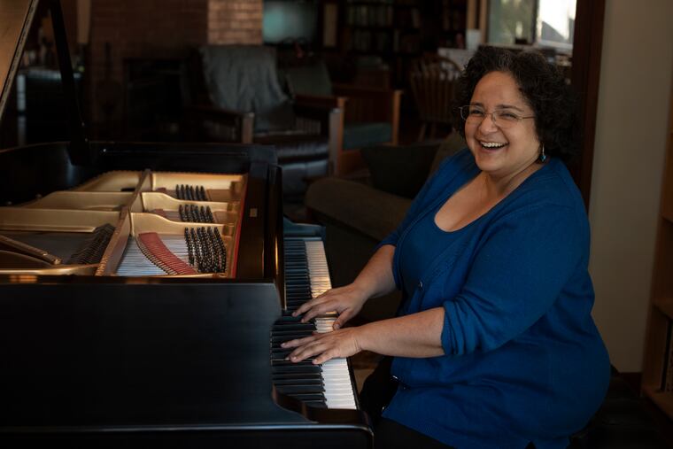 Philadelphia Orchestra composer in residence Gabriela Lena Frank playing her 115-year-old Steinway grand piano at her home in Boonville, California on Monday, October 19, 2020.