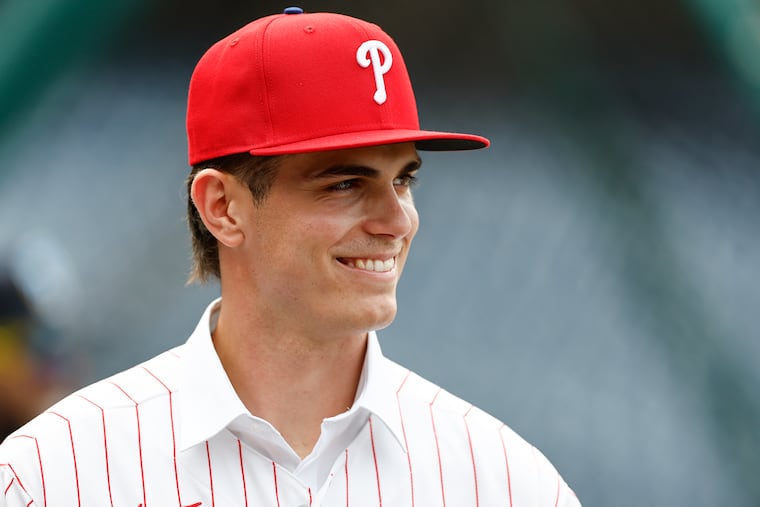 Phillies 2026 first-round draft pick and shortstop Tyler Spangler at Citizens Bank Park before the Phillies/Yankees game on Friday.