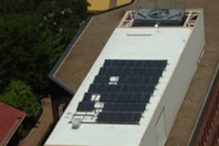 Solar panels on the roof of the Friends Center will generate about 2 percent of its electricity needs, and as a result prevent nearly nine tons of air pollution each year, according to the engineers.