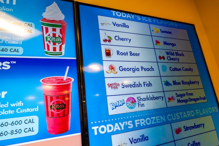 The water ice and frozen custard menu for training at Rita's Italian Ice & Frozen Custard Cool Support Center in Bucks County.