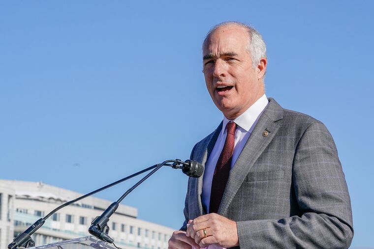 Senator Bob Casey (D., Pa.) speaks at the "Time to Deliver" Home Care Workers rally and march on Nov. 16, 2021, in Washington, D.C.