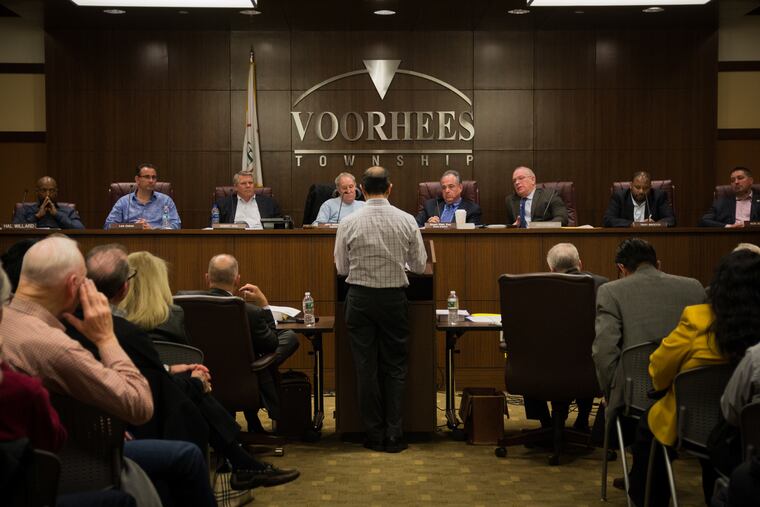 A Voorhees resident in favor of Chakrabarti's ashram speaks to the zoning board during a Thursday night meeting on April 12 in Voorhees, NJ.