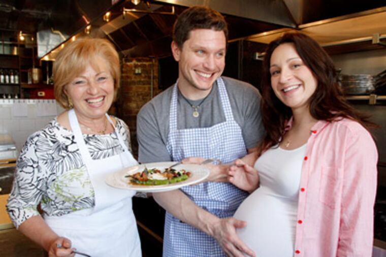 Jeffrey Michaud of Osteria has been inspired in his cooking by his mother-in-law, Giuseppina Carrara (left), of Bergamo, Italy. Jeffrey and wife Claudia are expecting their first child. (Charles Fox / Staff Photographer)