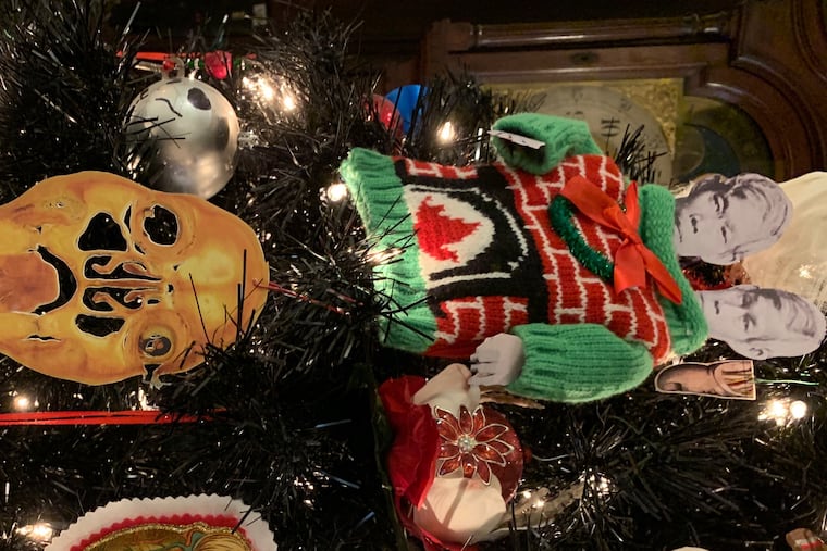 In 2018, a museum fan in California sent in an anatomical heart ornament (lower right), and a Philly fan hand-delivered a photo of Chang and Eng in a holiday sweater (upper left).