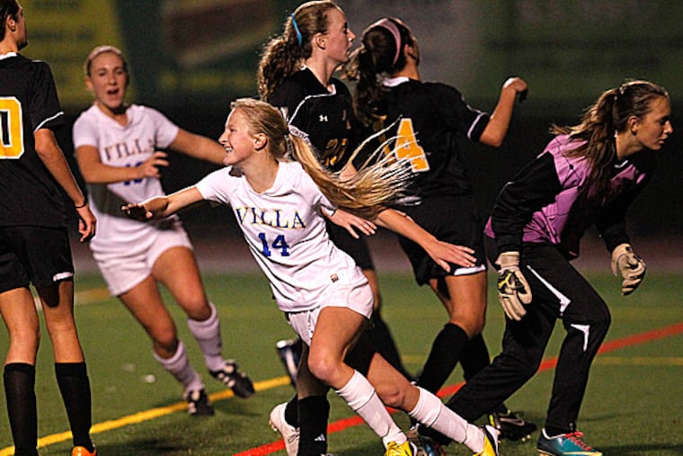 Villa's Murphy Agnew celebrates her goal in the first half. (Ron Cortes/Staff Photographer)