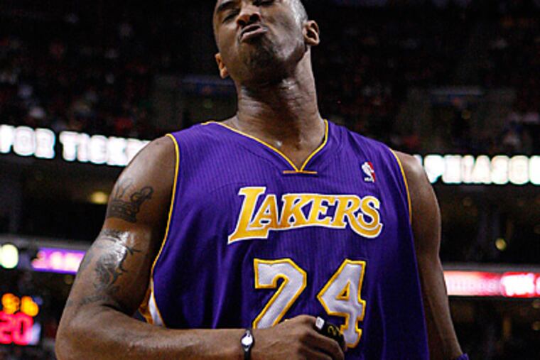 Kobe Bryant was held to just nine points against the Sixers, but his Lakers still got the win. (Ron Cortes / Staff Photographer)