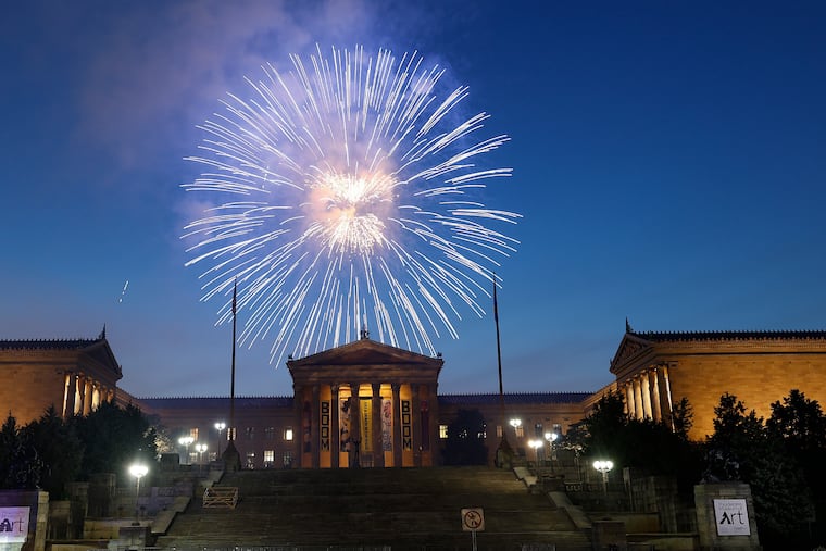 Fireworks over the Philadelphia Museum of Art along the Benjamin Franklin Parkway on Friday, July 4, 2025.