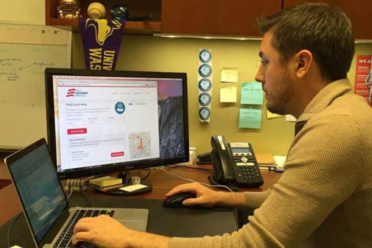 Adam Stalker, Enroll America's national digital director, uses Connector, developed to ease access to help with Affordable Care Act enrollment.
