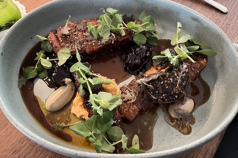 Aged duck with sunchoke, foie merguez, and jus at Emmett on Jan. 22, 2025.