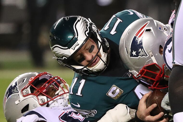 Carson Wentz was sacked five times, and it's fair to blame him mostly for at least three of them.