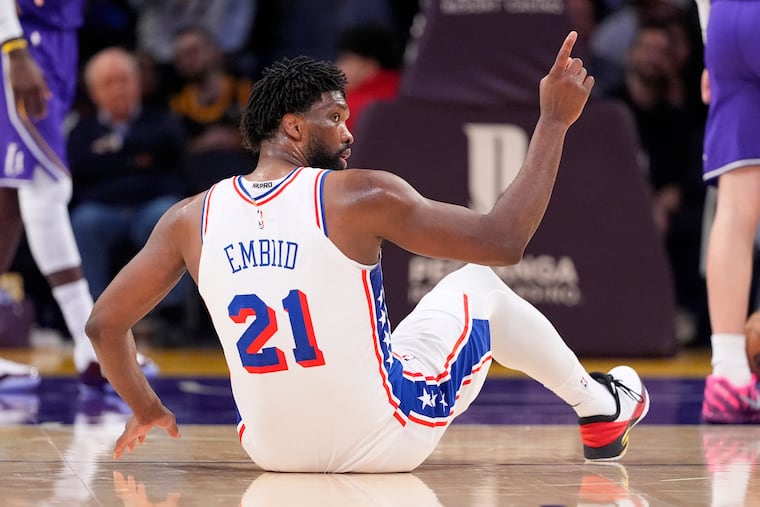 Sixers center Joel Embiid scored 35 points in a loss to the Lakers on Thursday night in Los Angeles.