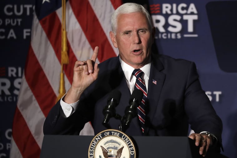 Vice President Mike Pence addresses the crowd at the America First Policies event in Rosemont, Ill.