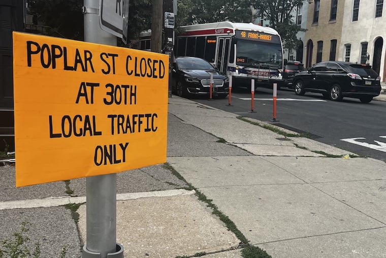 A make-shift sign created by local neighbors, pictured on Wednesday, June 10, 2026, advises drivers not to turn down Poplar Street from 29th Street, as drivers will immediately run into a road closure, forcing them to use residential side streets to detour, such as Ogden Street and others.