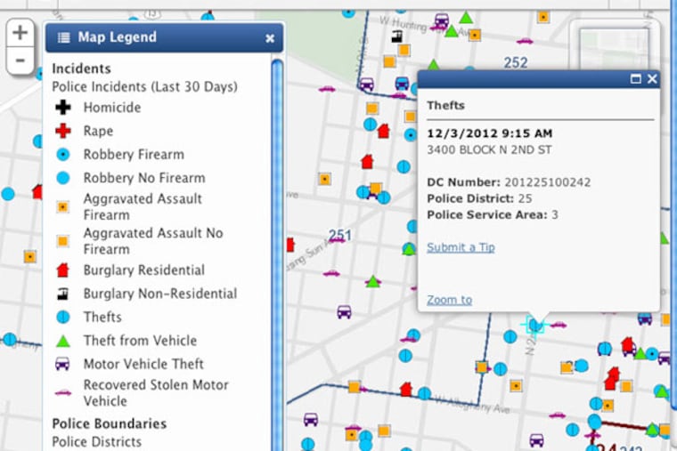 The Philadelphia Police Dept. on Wed. unveiled new software and mapping programming that lets residents see crime data on the web. The data goes back six years and can be cut numerous ways, including to isolate on shootings. This is a key rollout in Mayor Nutter's new digital public information initiative.