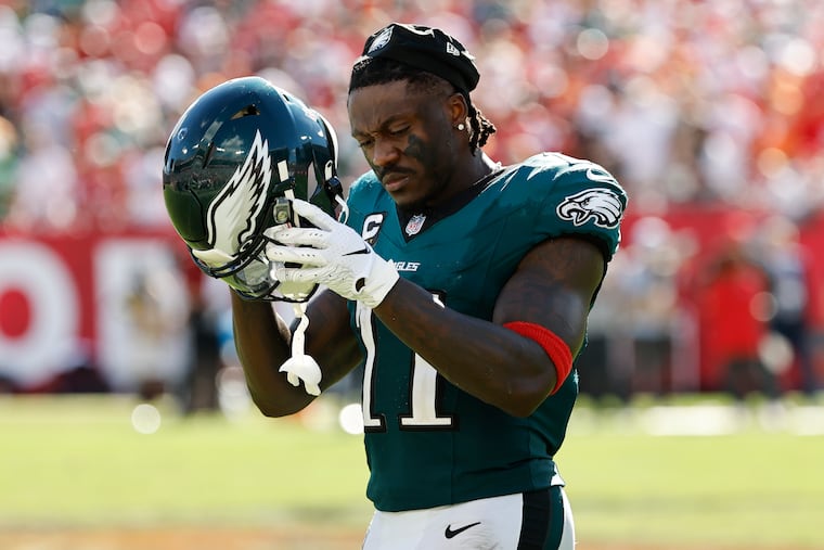 Eagles wide receiver A.J. Brown caught two passes for 7 yards Sunday in Tampa, then refused interviews and fired off two cryptic tweets.