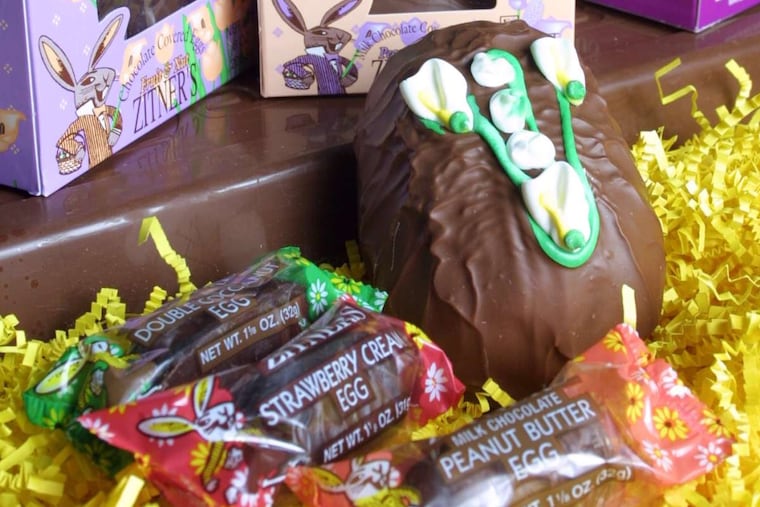 Selection of chocolate covered eggs for Easter produced by Zitner's of Philadelphia.