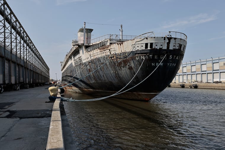 The SS United States, at Pier 82 in Philadelphia after the ship was signed over to Okaloosa County, Florida.